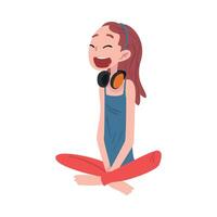 Happy Smiling Girl Sitting on the Floor with Legs Crossed Cartoon Style Illustration on White Background vector