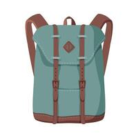 Khaki Backpack, Front View of Travel Bag for Backpacking Flat Style Illustration on White Background vector