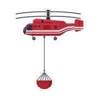 Firefighting Helicopter Carrying Bucket full of Water, Emergency Service Vehicle Flat Style Illustration on White Background vector