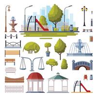 Urban Infrastructure Design Elements Collection, City Park Objects Flat Style Illustration on White Background vector