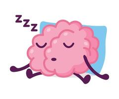 Pink Brain Sleeping on Pillow and Snoring, Funny Human Nervous System Organ Cartoon Character Illustration on White Background vector