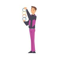 Magician Doing Tricks, Illusionist Character Performing at Magic Show Cartoon Style Illustration on White Background vector