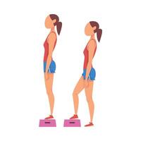 Woman Doing Exercise Using Steps Platform in Two Steps, Girl Doing Sports Firming her Body, Buttock Workout Illustration on White Background vector