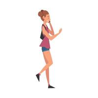 Girl Talking on Smartphone While Walking, Female Student Using Digital Gadget Illustratio vector
