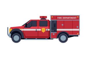 Red Fire Engine, Emergency Service Rescue Vehicle Flat Style Illustration on White Background vector