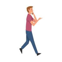 Young Man Talking on Smartphone While Walking, Person Using Digital Gadget Illustration vector