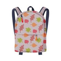Backpack for Schoolchildren or Students, Front View of Textile Backpack with Pattern of Leaves Flat Style Illustration vector