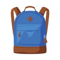 Front View of Blue Backpack with Front Zippered Pocket Flat Style Illustration on White Background vector
