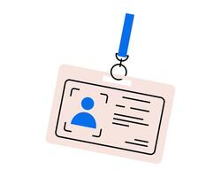 Hand drawn cute illustration of id card. Flat corporate badge doodle. Company personal identification. Office worker identity icon. Security access pass. Member authentication. Isolated. vector