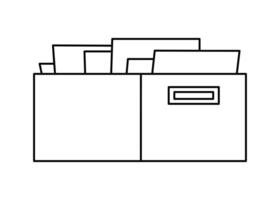 Hand drawn cute outline illustration of file archive with documents. Flat information storage line art doodle. Organization or management icon. Folder with papers. Catalog or database. Isolated vector