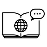 Language guidebook line icon, representing communication support for travelers. Symbolizes translation, multilingual assistance, global travel, and learning vector