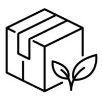 Package with leaf line icon, representing biodegradable packaging and sustainable materials. Symbolizes eco-friendly products, waste reduction, and environmental consciousness vector