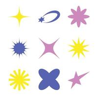 Y2K decorative shapes illustration pack, featuring retro-futuristic stars, sparkles, ovals, blobs, and abstract elements. Inspired by early 2000s aesthetics vector