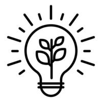 Leaves in lightbulb line icon, representing energy efficiency and sustainable innovation. Symbolizes green energy, eco-friendly technology, conservation, and smart solutions vector