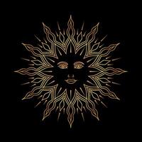 Sun in line art style on white background. vector