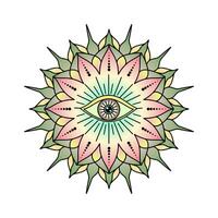 Mandala with an all seeing eye at the center on white background. vector