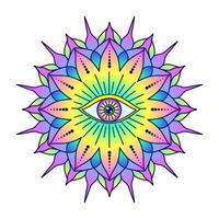 Geometric mandala with an all seeing eye at the center on white background. vector