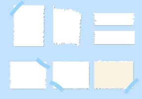 set of various torn paper, ripped pieces with stickers vector