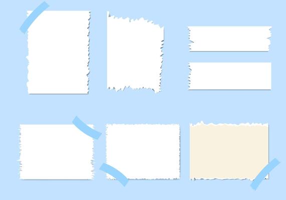 set of various torn paper, ripped pieces with stickers