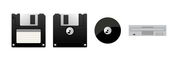 Evolution of storage devices, from floppy disk to optical disc and cd rom drive vector