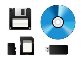Storage devices evolution from floppy disk to flash drive and compact disc vector