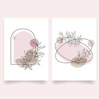 Set of minimalist floral illustrations with abstract pastel shapes and botanical line art, perfect for invitations, greeting cards, posters,branding, social media.Modern Floral Frame Templates . vector