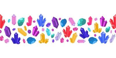 Colorful Crystal and Gemstone Seamless Border illustration. Seamless border with colorful crystals and gemstones, various shapes . design wrapping paper, stickers,backgrounds vector
