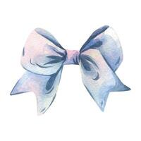 The bow is big, cute, wide and textured in blue and lilac shades. Watercolor illustration, hand-drawn on the theme of Bows of coquettes. A separate element isolated vector