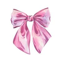 A large bow made of wide ribbon chic in pink, lilac and purple shades. Watercolor illustration, hand-drawn on the theme of Bows of coquettes. A separate element isolated from the background vector