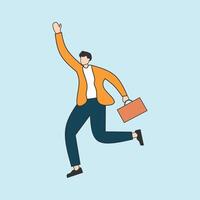 Energetic businessman jumping with briefcase in hand, suitable for business and success concepts in marketing materials and presentations vector