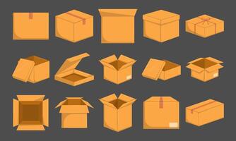 Various Cardboard Boxes in Flat Style on Dark Background for Packaging Design vector