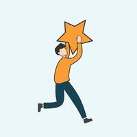 An illustration of a person reaching up to grab a large star, symbolizing ambition, achievement, and striving for success vector