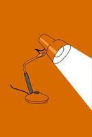 Illustration of a desk lamp with white light on a orange background vector