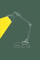 Illustration of a desk lamp sketch line with yellow light on a old green background vector