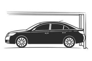 Stationary car drawn in modern digital style with large windows and well proportioned cabin vector