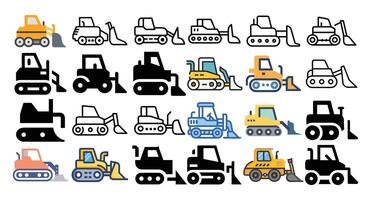 Cartoon style construction equipment icons in clean simple design with bold colors and grid layout vector
