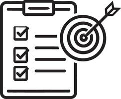 Minimalist line art of a Checklist and Target Concept Icon Representing Goals planning, Achievements and success. vector