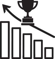 Minimalistic icon featuring a bar chart with upward arrow and trophy top. Symbolizes progress, success, achievement, and investments. Design suitable for business presentations, infographic materials. vector