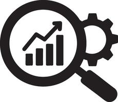 Magnifying Glass Icon Featuring Business Growth Chart and Gear Symbol vector