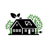 Eco-Friendly Home Illustration Featuring a House with Leaves and Plug vector