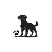 Silhouette of a Standing Dog with Paw Print on White Background vector