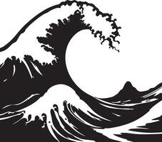 Monochrome Illustration of Ocean Wave with Abstract Artistic Design Elements vector