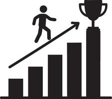 Achieving Success Symbolized Through a Conceptual Graph and Trophy Icon Successful business development linear icon Containing achievement, successful, strategy, winner, teamwork, goal vector