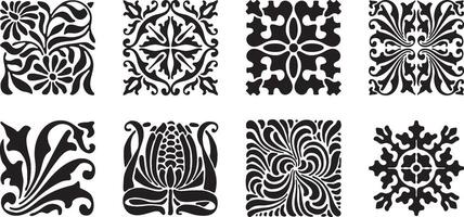 Set of square shaped ornamental elements. Vintage style. Isolated on white background. vector