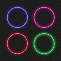 Neon Circle Frame - Glowing Multi Color green, pink, red and blue Design vector