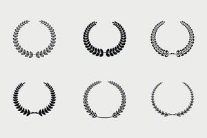 Set of silhouette circular laurel foliate and wheat floral wreaths template design vector