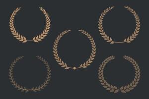 Set of silhouette circular laurel foliate and wheat floral wreaths template design with golden vector