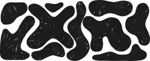 Set of black organic liquid shapes and fluid forms drawn by a crayon. Various bubbles, organic irregular shapes with pencil texture. illustration vector
