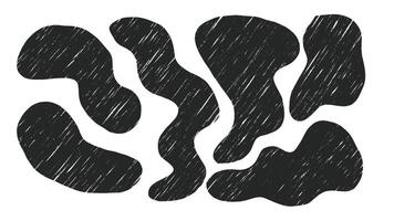 Set of charcoal abstract shapes. Hand drawn pencil or crayon texture, geometric figure. Pencil shading texture, illustration vector