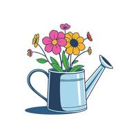 watering can with flowers blooming from it, showing nurturing, growth, and patience vector